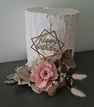 Load image into Gallery viewer, Happy Birthday Dusty pink preserved rose cake topper floral arrangement
