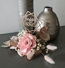Load image into Gallery viewer, Happy Birthday Dusty pink preserved rose cake topper floral arrangement