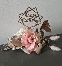 Load image into Gallery viewer, Happy Birthday Dusty pink preserved rose cake topper floral arrangement