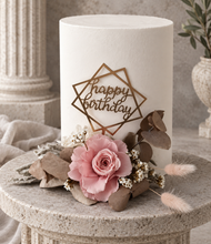 Load image into Gallery viewer, Happy Birthday Dusty pink preserved rose cake topper floral arrangement