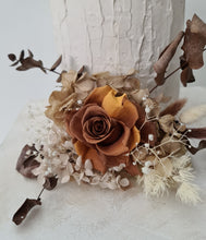 Load image into Gallery viewer, Rustic preserved brown/orange gradient rose cake flowers - topper - arrangement - wedding, engagement, birthday, graduation