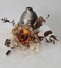 Load image into Gallery viewer, Rustic preserved brown/orange gradient rose cake flowers - topper - arrangement - wedding, engagement, birthday, graduation