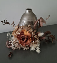 Load image into Gallery viewer, Rustic preserved brown/orange gradient rose cake flowers - topper - arrangement - wedding, engagement, birthday, graduation