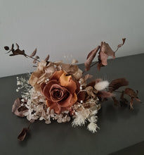 Load image into Gallery viewer, Rustic preserved brown/orange gradient rose cake flowers - topper - arrangement - wedding, engagement, birthday, graduation