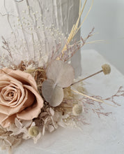Load image into Gallery viewer, Creamy preserved rose boho neutral flower arrangement cake topper cake decoration - Wedding, engagement, birthday, baby shower