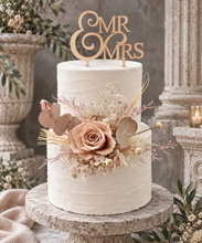 Load image into Gallery viewer, Creamy preserved rose boho neutral flower arrangement cake topper cake decoration - Wedding, engagement, birthday, baby shower