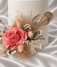 Load image into Gallery viewer, Peach reflexed preserved rose cake flowers, cake decoration, flower arrangement - Anniversary, Birthday, Graduation cake