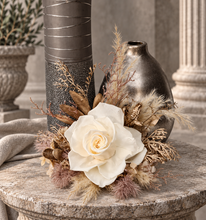 Load image into Gallery viewer, Nude preserved rose, creamy, champagne gold cake flowers, flower arrangement, cake décor - wedding, baby shower, engagement