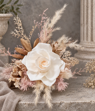 Load image into Gallery viewer, Nude preserved rose, creamy, champagne gold cake flowers, flower arrangement, cake décor - wedding, baby shower, engagement