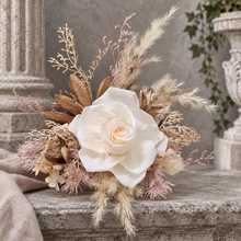 Load image into Gallery viewer, Nude preserved rose, creamy, champagne gold cake flowers, flower arrangement, cake décor - wedding, baby shower, engagement