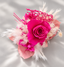 Load image into Gallery viewer, Hot pink fuchsia preserved rose corsage AB2028 - School formal, prom, graduation