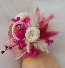 Load image into Gallery viewer, Hot pink fuchsia & white mini preserved peony corsage AB2030 - School formal, prom, graduation
