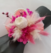 Load image into Gallery viewer, Hot pink fuchsia & white mini preserved peony corsage AB2030 - School formal, prom, graduation
