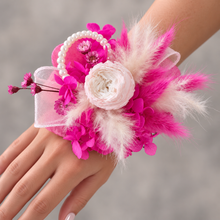 Load image into Gallery viewer, Hot pink fuchsia & white mini preserved peony corsage AB2030 - School formal, prom, graduation
