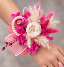 Load image into Gallery viewer, Hot pink fuchsia & white mini preserved peony corsage AB2030 - School formal, prom, graduation