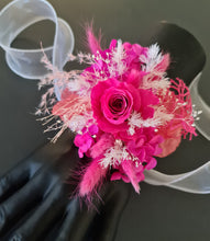 Load image into Gallery viewer, Hot pink fuchsia & white preserved rose oversized corsage AB2032 - School formal, prom, graduation
