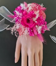 Load image into Gallery viewer, Hot pink fuchsia & white preserved rose oversized corsage AB2032 - School formal, prom, graduation
