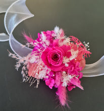 Load image into Gallery viewer, Hot pink fuchsia & white preserved rose oversized corsage AB2032 - School formal, prom, graduation