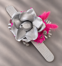 Load image into Gallery viewer, Hot pink fuchsia & silver everlasting flowers snap lock corsage AB2033 - School formal, prom, graduation