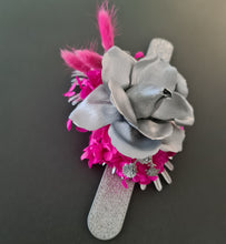 Load image into Gallery viewer, Hot pink fuchsia & silver everlasting flowers snap lock corsage AB2033 - School formal, prom, graduation