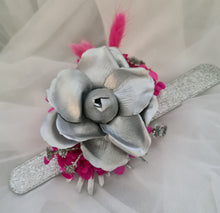 Load image into Gallery viewer, Hot pink fuchsia & silver everlasting flowers snap lock corsage AB2033 - School formal, prom, graduation