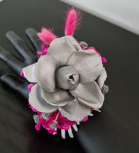 Load image into Gallery viewer, Hot pink fuchsia & silver everlasting flowers snap lock corsage AB2033 - School formal, prom, graduation