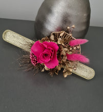 Load image into Gallery viewer, Gold & Hot pink fuchsia preserved rose snap lock corsage AB2034 - School formal, prom, graduation
