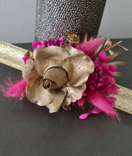 Load image into Gallery viewer, Hot pink fuchsia & gold everlasting flowers snap lock corsage AB2035 - School formal, prom, graduation
