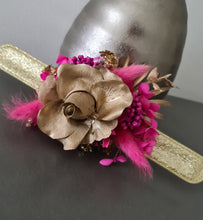 Load image into Gallery viewer, Hot pink fuchsia & gold everlasting flowers snap lock corsage AB2035 - School formal, prom, graduation
