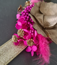 Load image into Gallery viewer, Hot pink fuchsia & gold everlasting flowers snap lock corsage AB2035 - School formal, prom, graduation