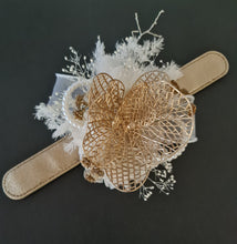 Load image into Gallery viewer, Champagne Gold Orchid & neutral everlasting flowers snap lock corsage AB2036 - School formal, prom, graduation