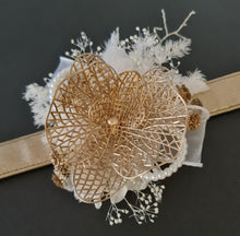 Load image into Gallery viewer, Champagne Gold Orchid & neutral everlasting flowers snap lock corsage AB2036 - School formal, prom, graduation
