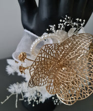 Load image into Gallery viewer, Champagne Gold Orchid & neutral everlasting flowers snap lock corsage AB2036 - School formal, prom, graduation