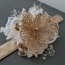 Load image into Gallery viewer, Champagne Gold Orchid & neutral everlasting flowers snap lock corsage AB2036 - School formal, prom, graduation