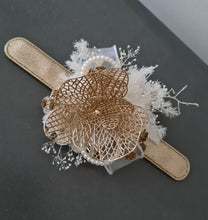 Load image into Gallery viewer, Champagne Gold Orchid & neutral everlasting flowers snap lock corsage AB2036 - School formal, prom, graduation