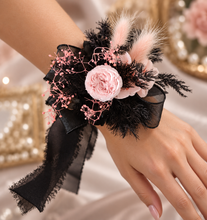 Load image into Gallery viewer, Preserved flowers corsage mini peony pastel pink & black AB2037 - School formal, prom, graduation