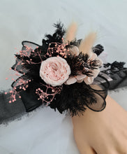Load image into Gallery viewer, Preserved flowers corsage mini peony pastel pink & black AB2037 - School formal, prom, graduation