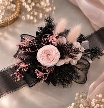 Load image into Gallery viewer, Preserved flowers corsage mini peony pastel pink & black AB2037 - School formal, prom, graduation
