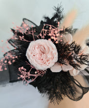 Load image into Gallery viewer, Preserved flowers corsage mini peony pastel pink & black AB2037 - School formal, prom, graduation