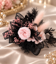 Load image into Gallery viewer, Preserved flowers corsage mini peony pastel pink & black AB2037 - School formal, prom, graduation