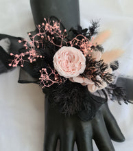 Load image into Gallery viewer, Preserved flowers corsage mini peony pastel pink & black AB2037 - School formal, prom, graduation