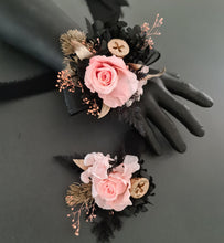 Load image into Gallery viewer, Elegant peach, gold, black preserved rose corsage & buttonhole AB2040 - School formal, prom, graduation