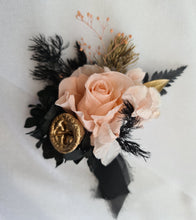 Load image into Gallery viewer, Elegant peach, gold, black preserved rose corsage & buttonhole AB2040 - School formal, prom, graduation