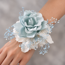 Load image into Gallery viewer, Light blue & white preserved flowers snap lock corsage AB2041 - School formal, prom, graduation