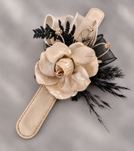 Load image into Gallery viewer, Champagne gold & black crystal glitter snap lock corsage AB2042 - School formal, prom, graduation