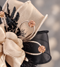 Load image into Gallery viewer, Champagne gold & black crystal glitter snap lock corsage AB2042 - School formal, prom, graduation