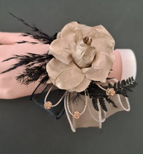Load image into Gallery viewer, Champagne gold & black crystal glitter snap lock corsage AB2042 - School formal, prom, graduation