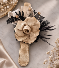 Load image into Gallery viewer, Champagne gold & black crystal glitter snap lock corsage AB2042 - School formal, prom, graduation
