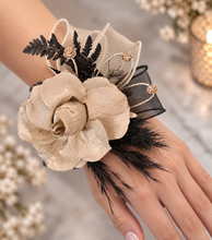 Load image into Gallery viewer, Champagne gold & black crystal glitter snap lock corsage AB2042 - School formal, prom, graduation