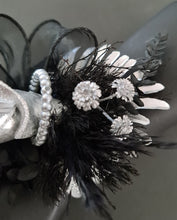 Load image into Gallery viewer, Unique Silver calla lily & black glitter snap lock corsage AB2043 - School formal, prom, graduation